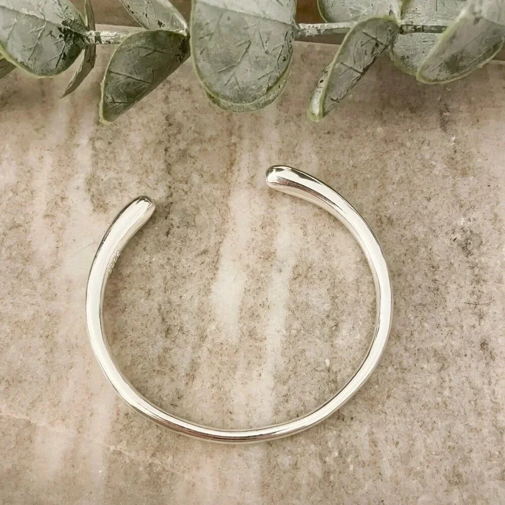 925 Sterling Silver Chunky Bangle Bracelet Thick Cuff Bracelet